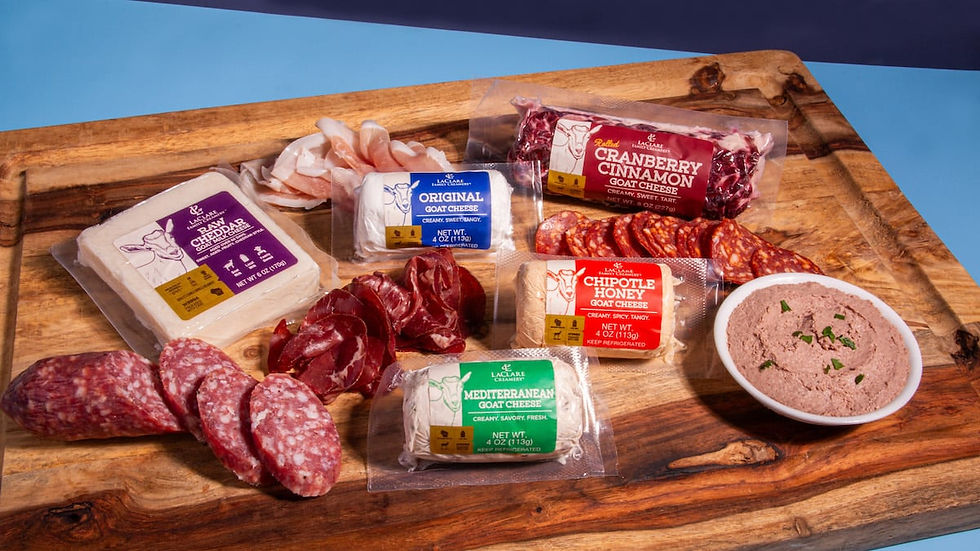 goat cheese and meat charcuterie board