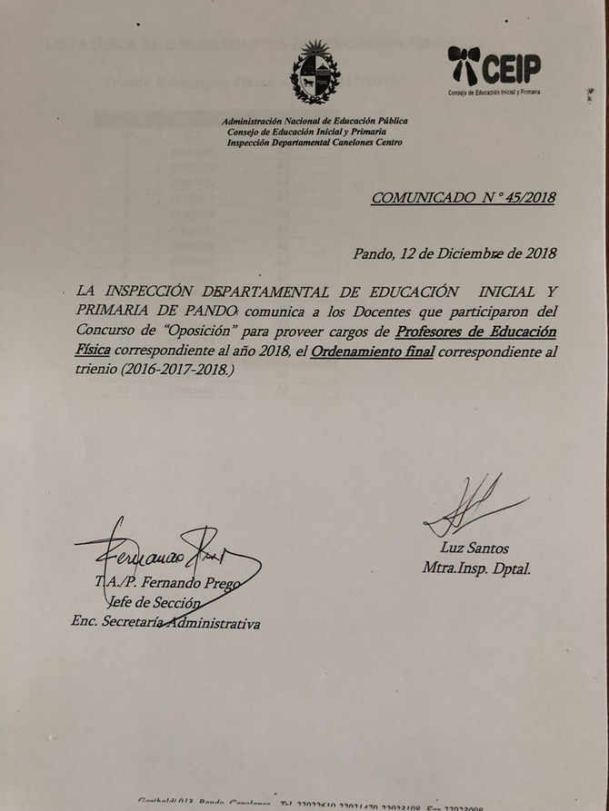 ATENCIÓN - Profesores de Educación Física. Ordenamiento final