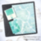 Aqua stamp pad, paper with water pattern, and card on a grid mat. Text reads "ThisChickLovesPaper.com Images © Stampin’ Up!".