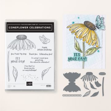Make flower-themed cards for birthdays, belated birthdays, and thanks with the Coneflower Celebrations Bundle of stamps and dies. The dies cut out a card in the shape of a coneflower—just cut, fold, and stamp. Or cut a single flower, punch a hole in the top for ribbon, and you’ve made a tag!