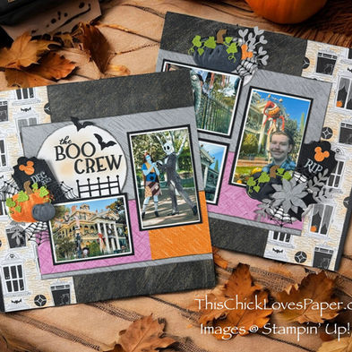 Create your own Spooky Sweet 12x12 Halloween scrapbook layout with This Chick Loves Paper! 👻✨ Follow April’s step-by-step guide to transform leftover paper scraps into a hauntingly beautiful, Disney-inspired design using Stampin’ Up!® bundles and embossed tombstones. 🎃💜