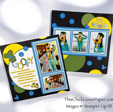 This Goofy Hollywood Land Disney-inspired 12x12 double-page scrapbook layout is bold, bouncy, and bursting with character! Designed entirely in Cricut Design Space® and made with cardstock only—no patterned paper required—this layout brings color, movement, and magic to your character meet-and-greet memories. Get the full step-by-step tutorial, measurements, and free sketch from This Chick Loves Paper! 💚🎩