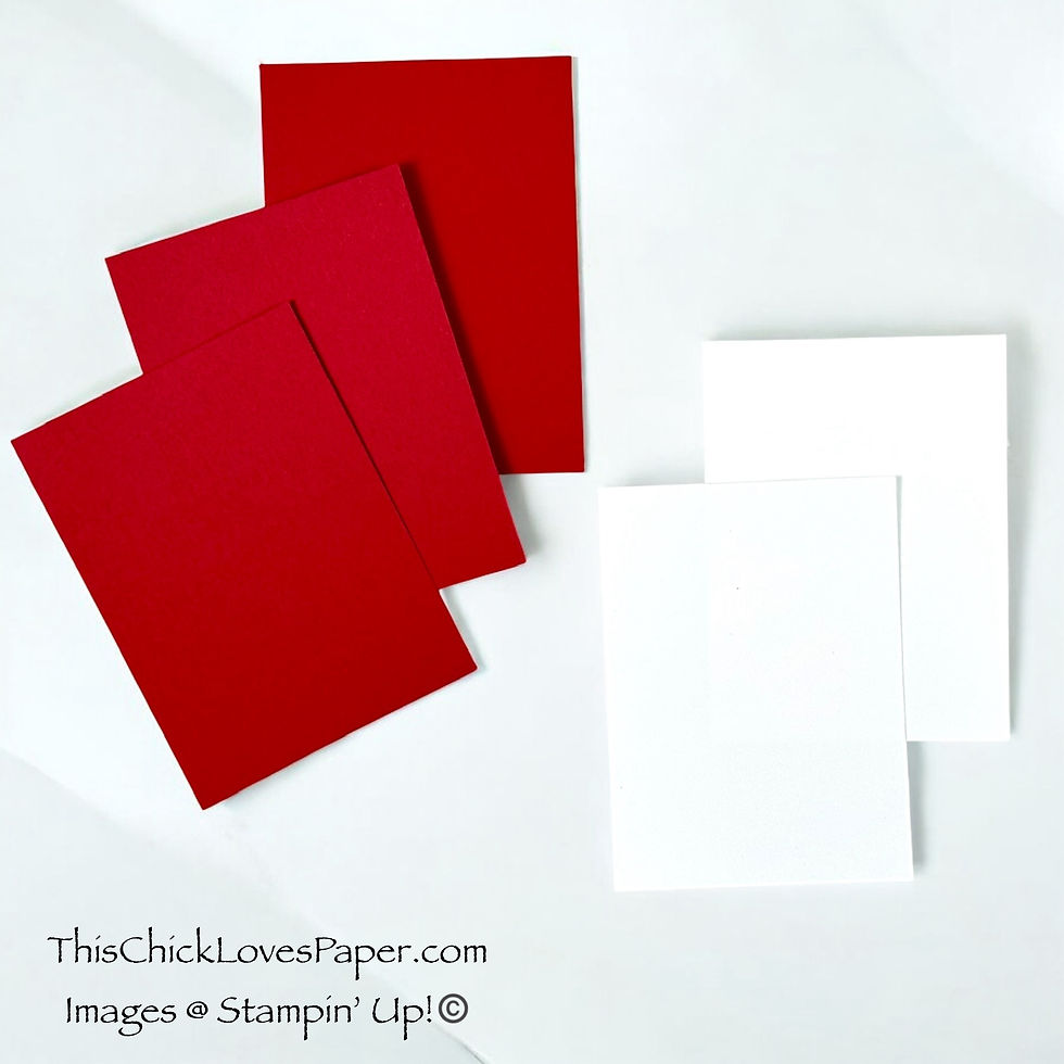 Red and white cardstock sheets arranged on a white background. Text reads "ThisChickLovesPaper.com Images © Stampin' Up!"