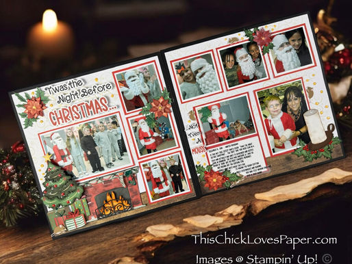 ✨ Scrapbook the holiday magic with this ‘Twas the Night Before Christmas 12x12 scrapbook layout! Featuring festive scene-building, layered embellishments, and a starring Santa moment, this Christmas play-inspired design captures the joy of holiday storytelling. Create a show-stopping keepsake with This Chick Loves Paper! 🎄📸