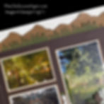 Scrapbook page with mountain and forest border, featuring photos of lit trees, a garden, and a ceiling fan. Text reads: ThisChickLovesPaper.com.