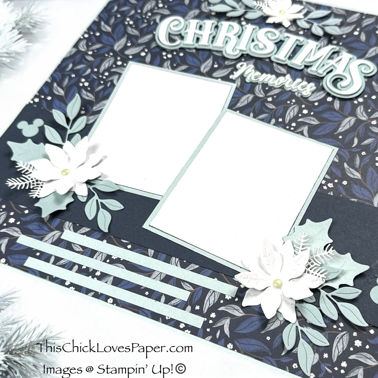 12x12 Disney-Inspired Christmas Scrapbook Layout — Turning Busy Patterns into Winter Magic