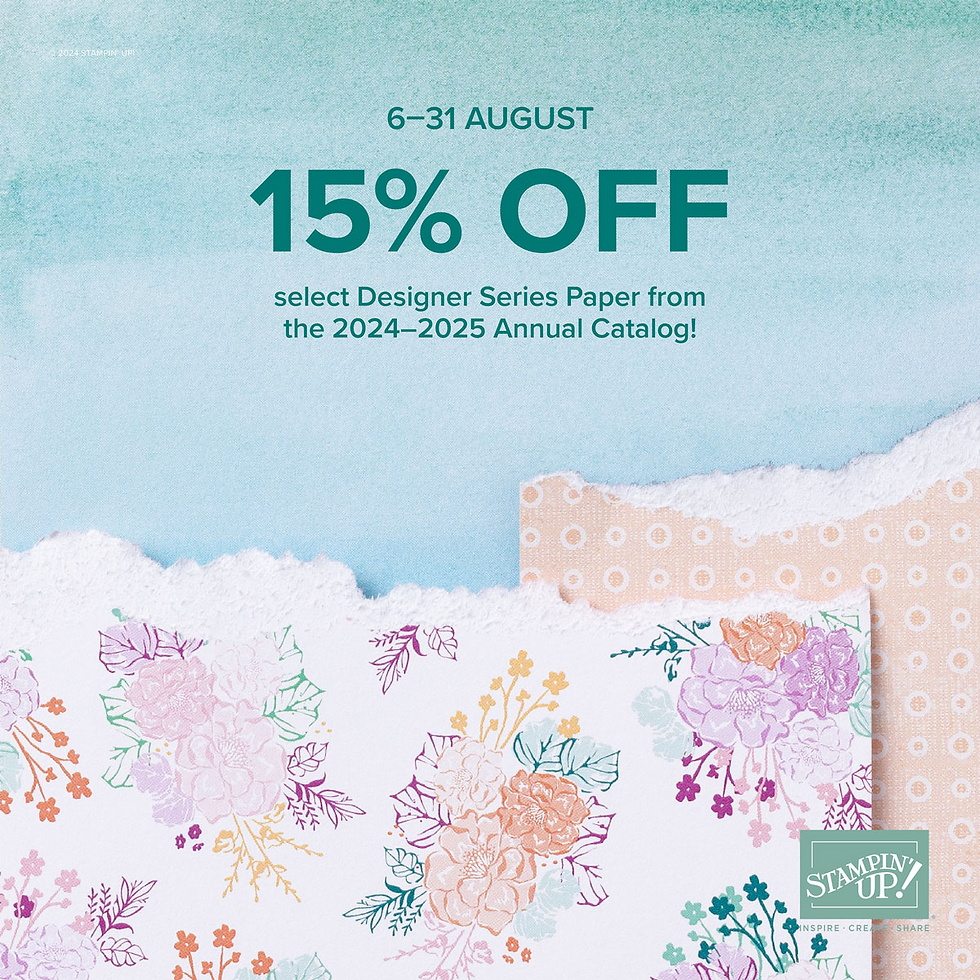 Photo of flyer showing that you can save 15% off of Designer Paper! WHO DOESN’T LOVE A GOOD SALE!! 