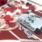 Scrapbook page with red and patterned hearts, a black-and-white photo of a woman and child, and text reading "Grandma & Me..."