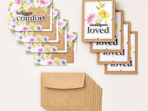 Learn how to create eight heartfelt A2 cards with the Stampin’ Up!® Floral Promenade Kit featuring watercolor-style florals, precut pieces, an exclusive stamp set, Barely Blush ink, and step-by-step instructions. A quick and meaningful Kits Collection project shared by This Chick Loves Paper.
