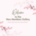 Welcome sign with pink floral borders reads "Welcome to the New Members Gallery. Create, Share, Motivate & Inspire Others!" on pastel pink.