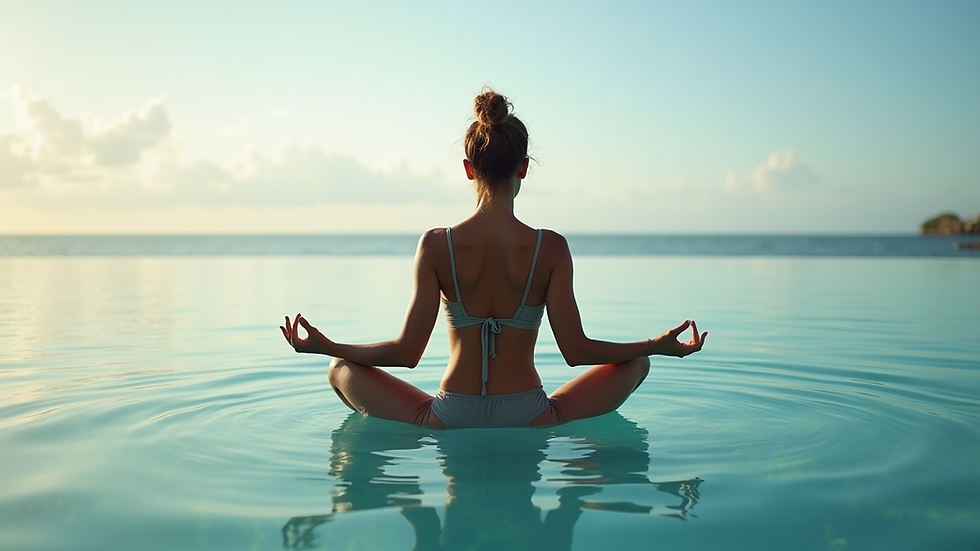 Vista aérea de una sesión de yoga acuático yin en Cancún