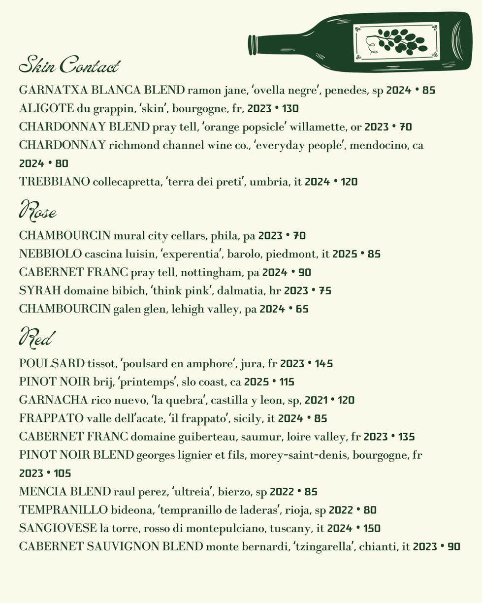 By The Bottle Menu