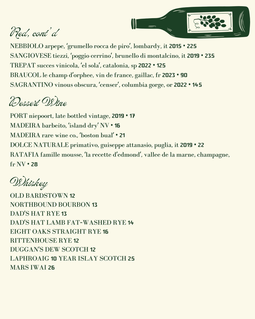 By The Bottle Menu