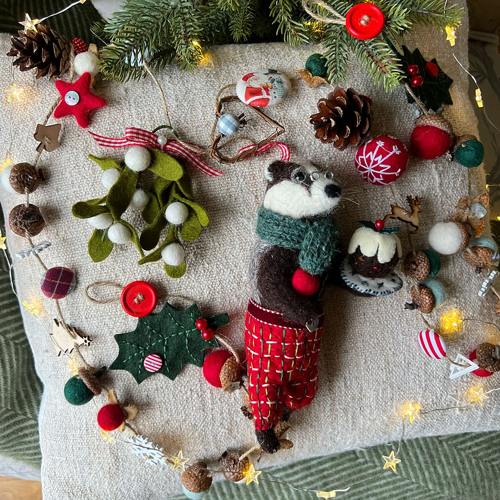 Thumbnail: Christmas garland ... Sage the badger