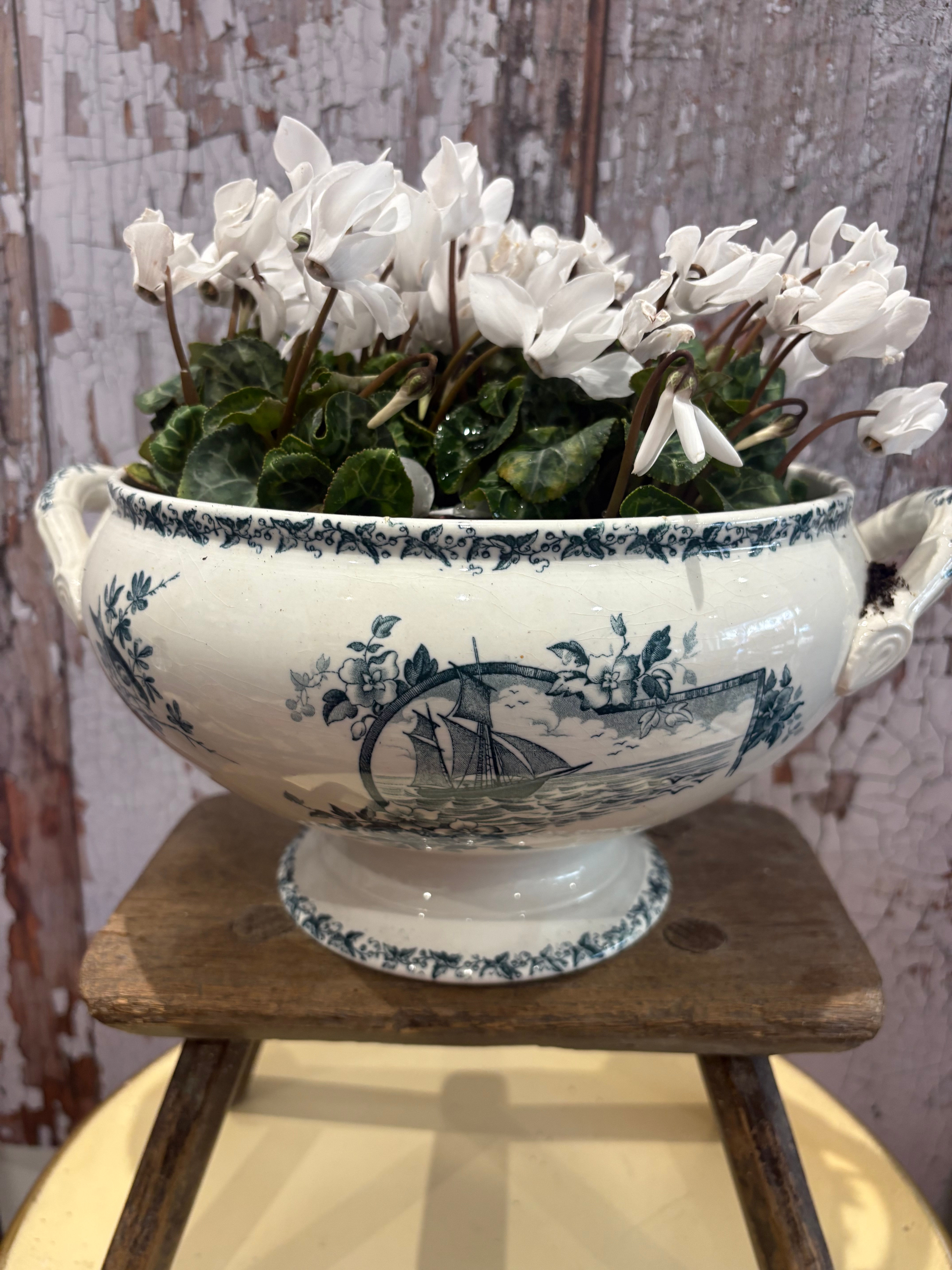 Antique French Badonviller ‘Ecran’ Blue Transferware Tureen – c.1900
