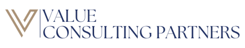 Value Consulting Partners Logo - Stylized "V" symbol in gold and blue text on a white background.