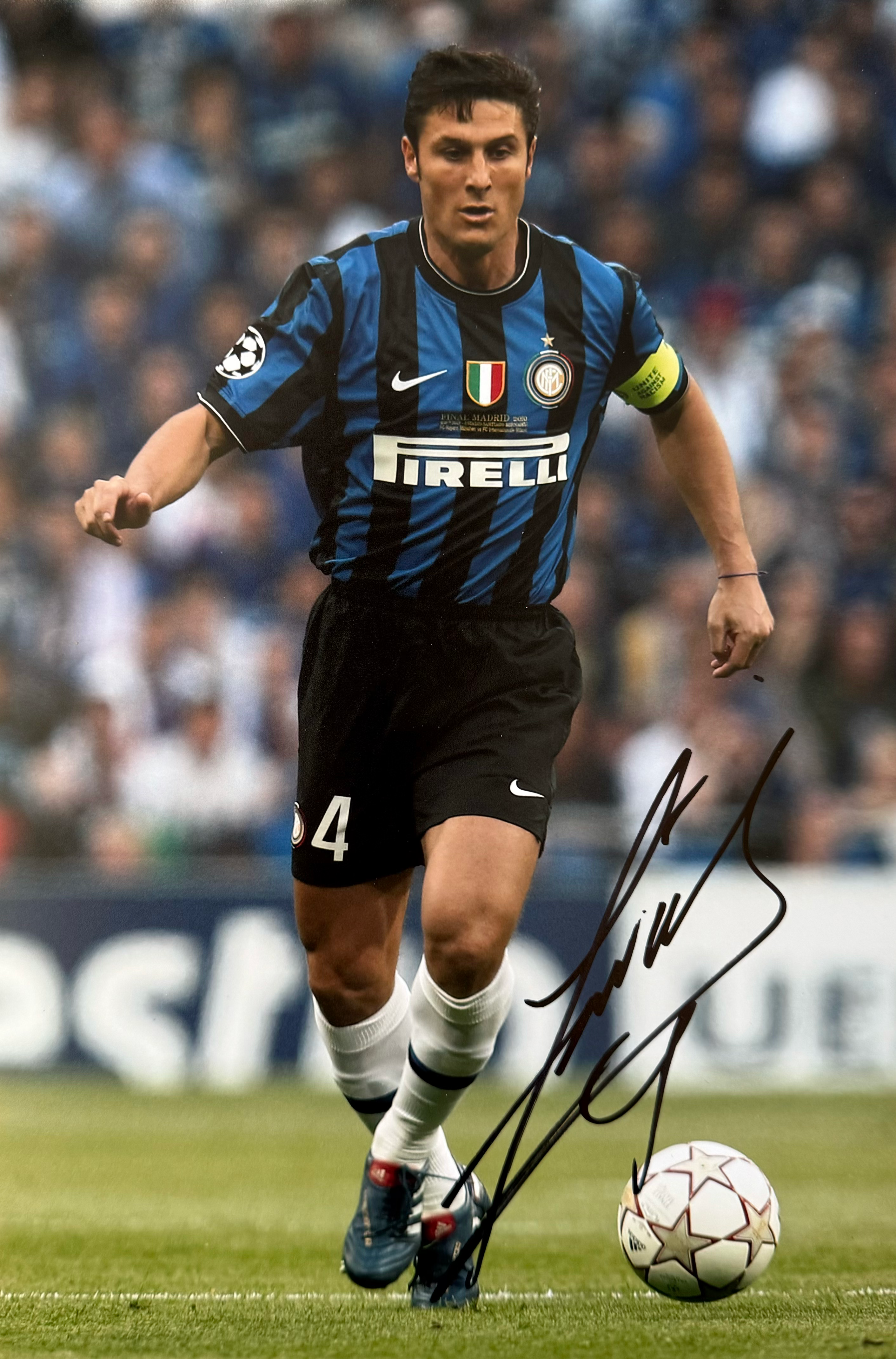 Javier Zanetti Signed A4 Inter Milan Photo