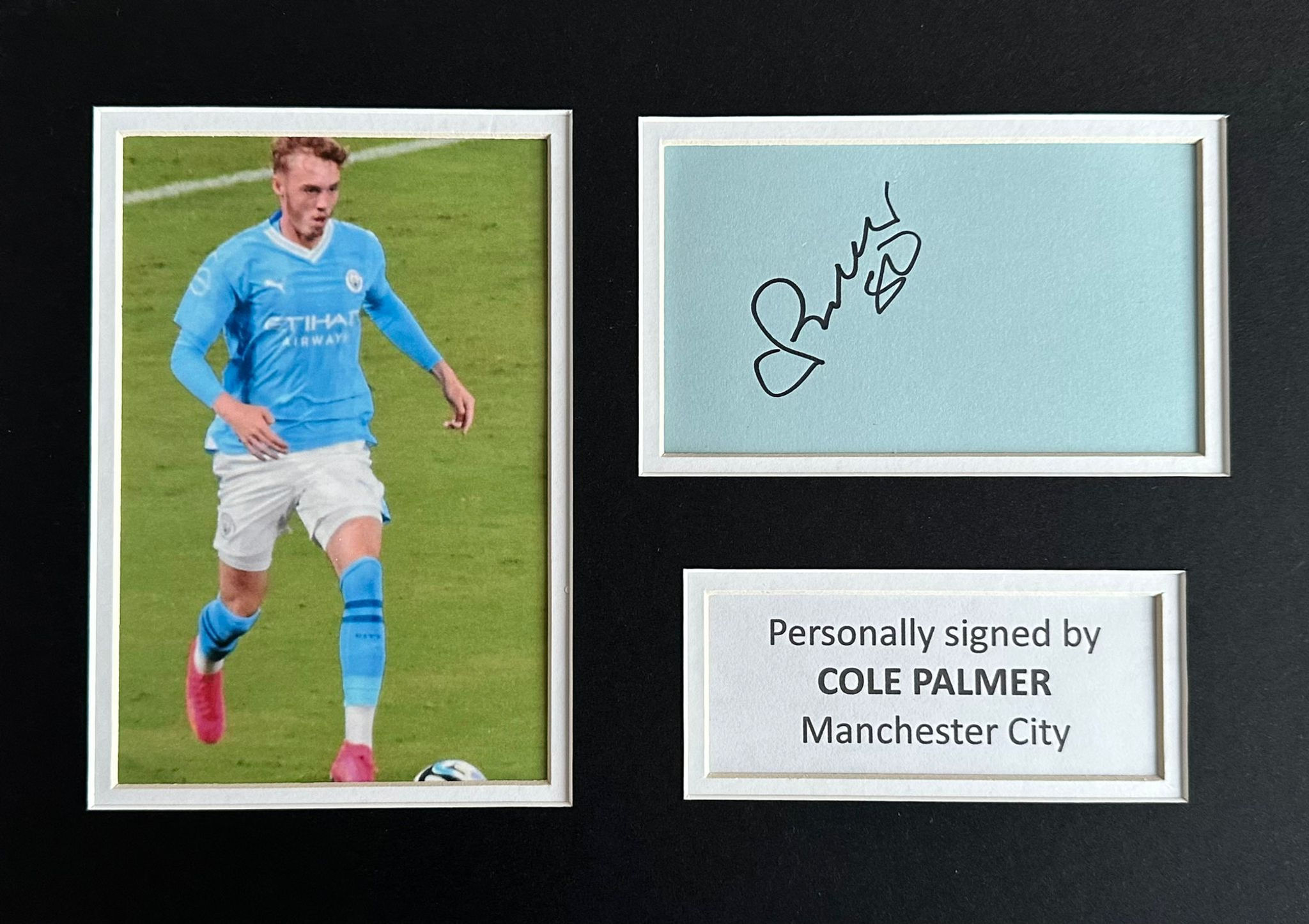 Cole Palmer Signed White Card In A4 Manchester City Mount Display 