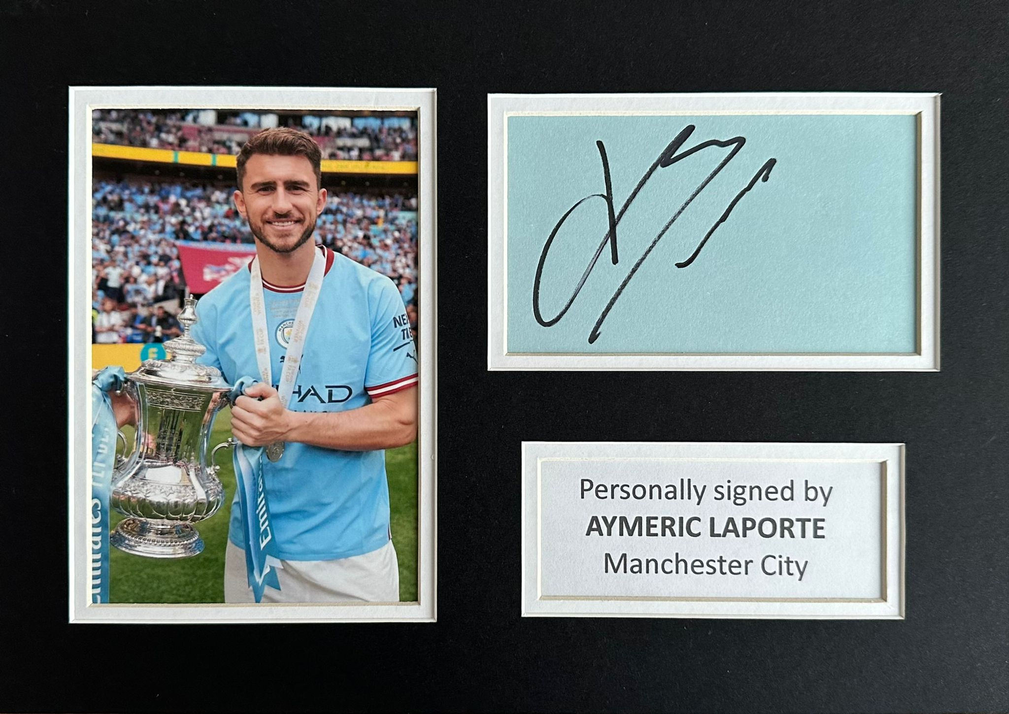Aymeric Laporte Signed White Card In A4 Manchester City Mount Display 