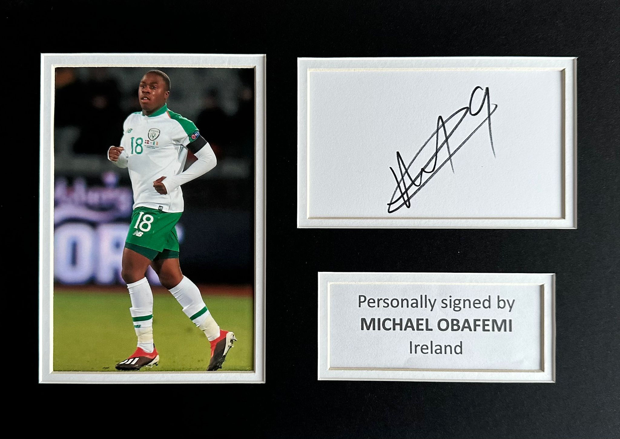 Michael Obafemi Signed White Card In A4 Republic of Ireland Mount Display