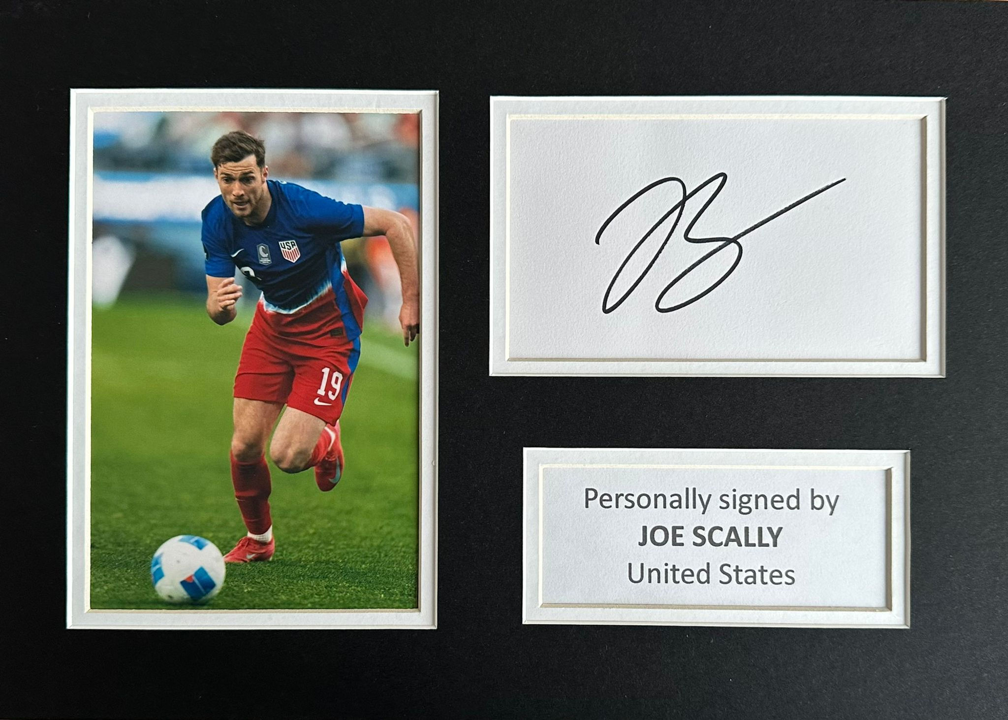 Joe Scally Signed White Card In A4 United States Mount Display