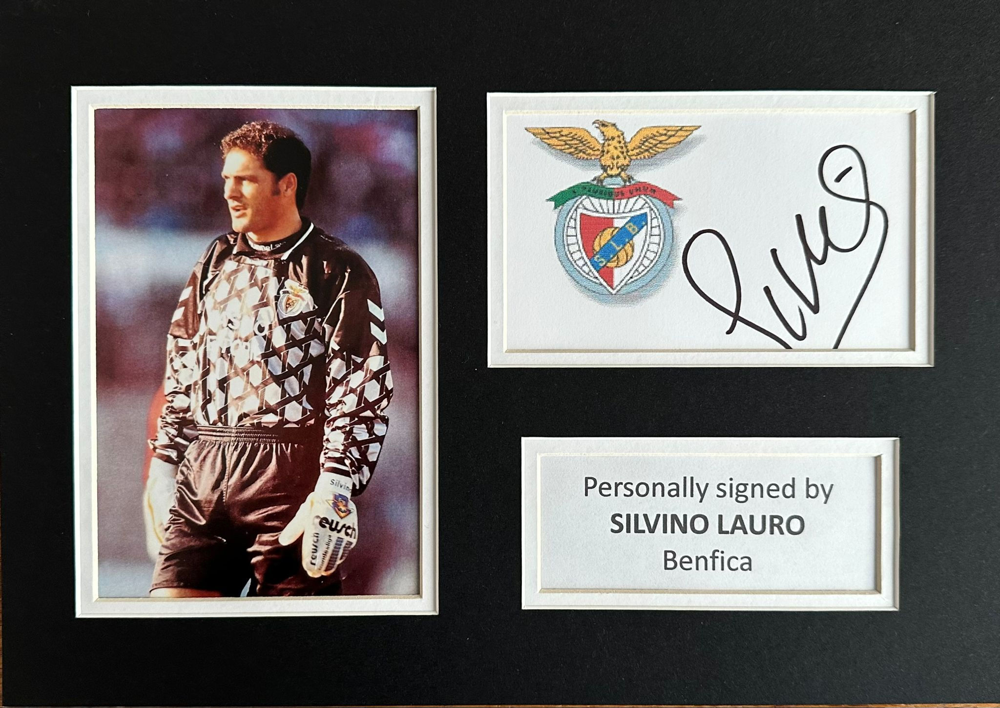 Silvino Lauro Signed White Card In A4 Benfica Mount Display