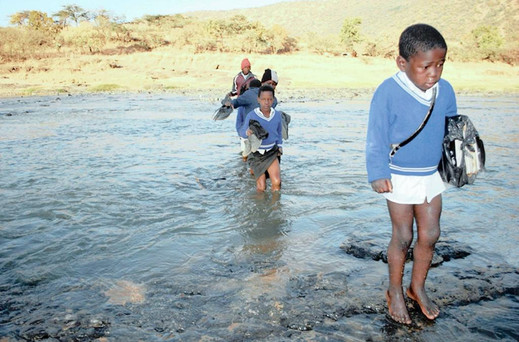 Crossing a river to get to school