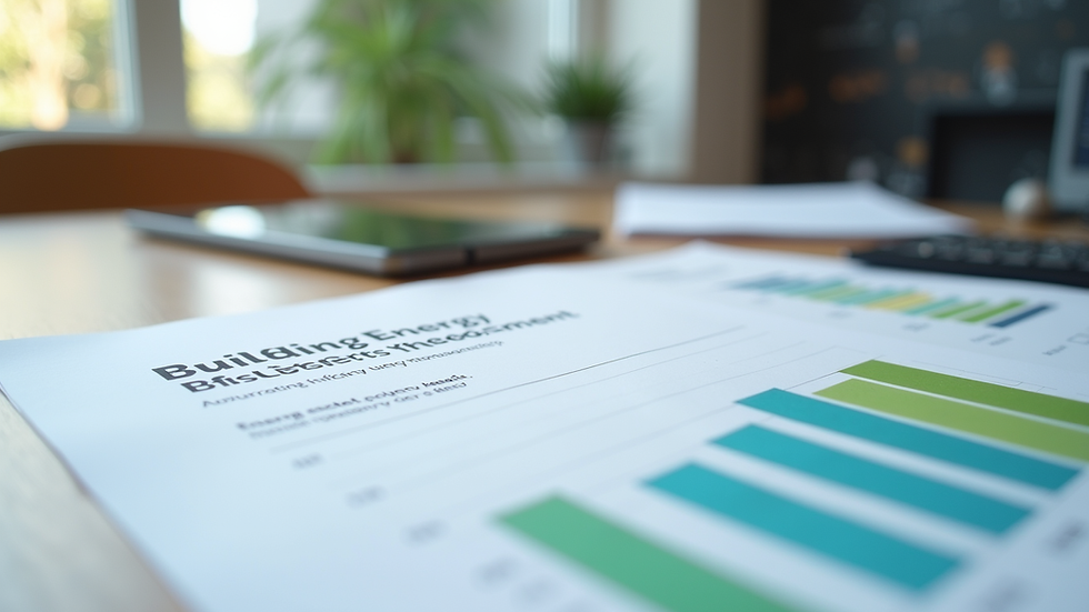 Close-up view of a building energy efficiency assessment report on a desk