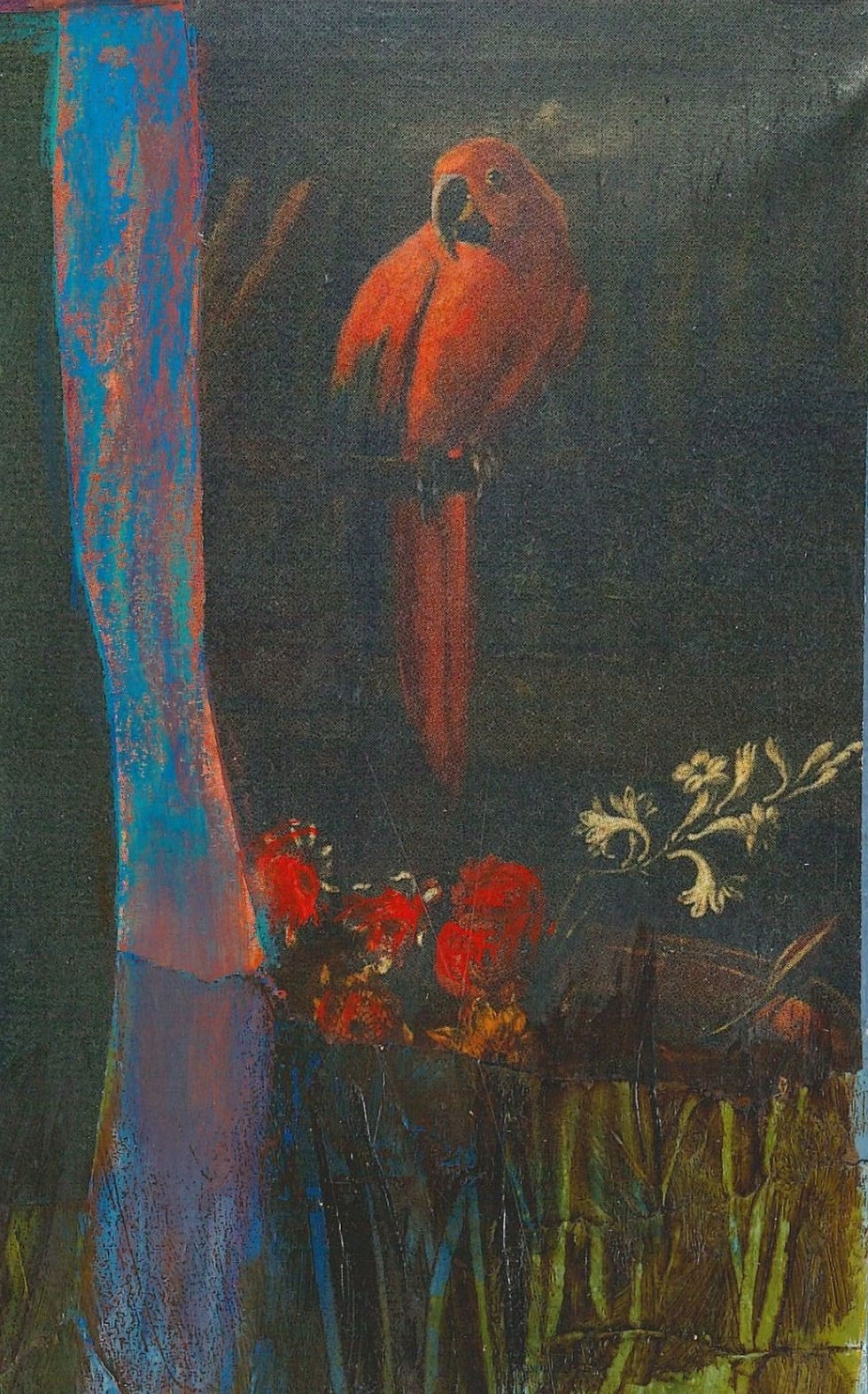 Thumbnail: Contemporary abstract figurative painting by Christian Halna du Fretay with vivid parrot