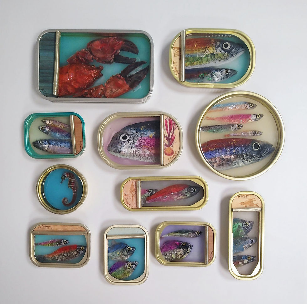 Thumbnail: 11 artworks of sculpted and painted fish by Ortaire de Coupigny.