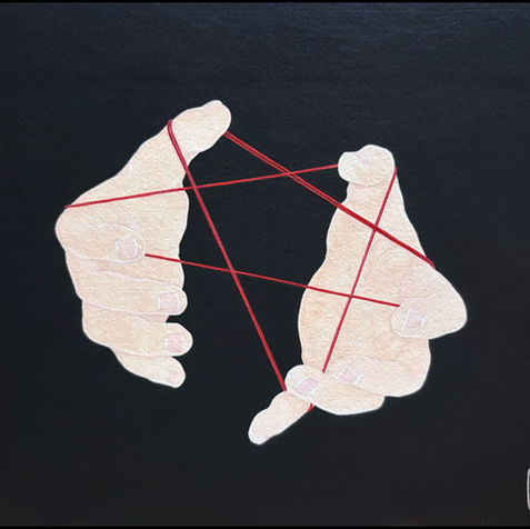 Acrylic painting by Kwon YoungJin representing hands playing a Korean game.