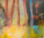 Contemporary abstract figurative painting by Christian Halna du Fretay with vivid parrot, textured colour fields, and abstrac