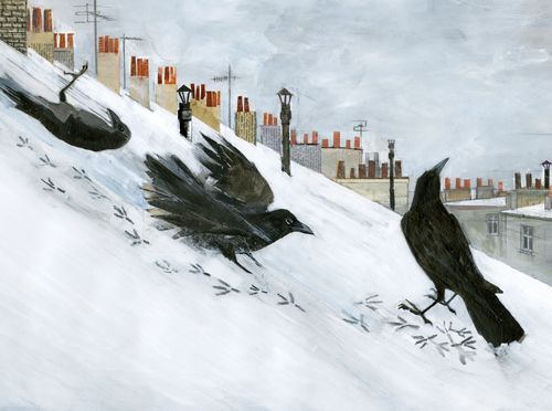 Olivia Lomenech Gill | Rooftop Crows – Large Original Crow Artwork