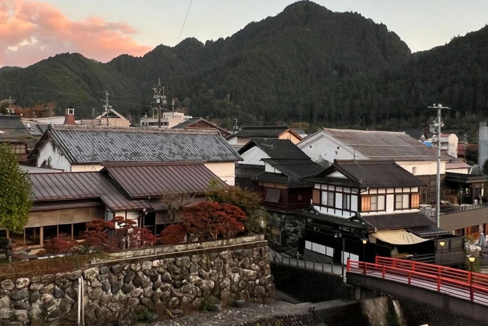 View from Art San Gallery Japan on the red bridge in Gujo Hachiman, Gifu prefecture.