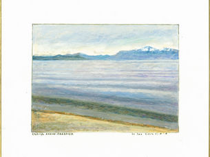 Oil pastel landscape of Lake Geneva from Morges by Clotilde Aksin-Frappier on Japanese shikishi art board