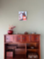 Oil painting on shikishi board by Sebastien Coueffic, displayed in the interior of Art San Gallery, Japan.