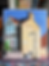 Sébastien Coueffic's painting of brick façade and streetlamp on easel, oil on shikishi board