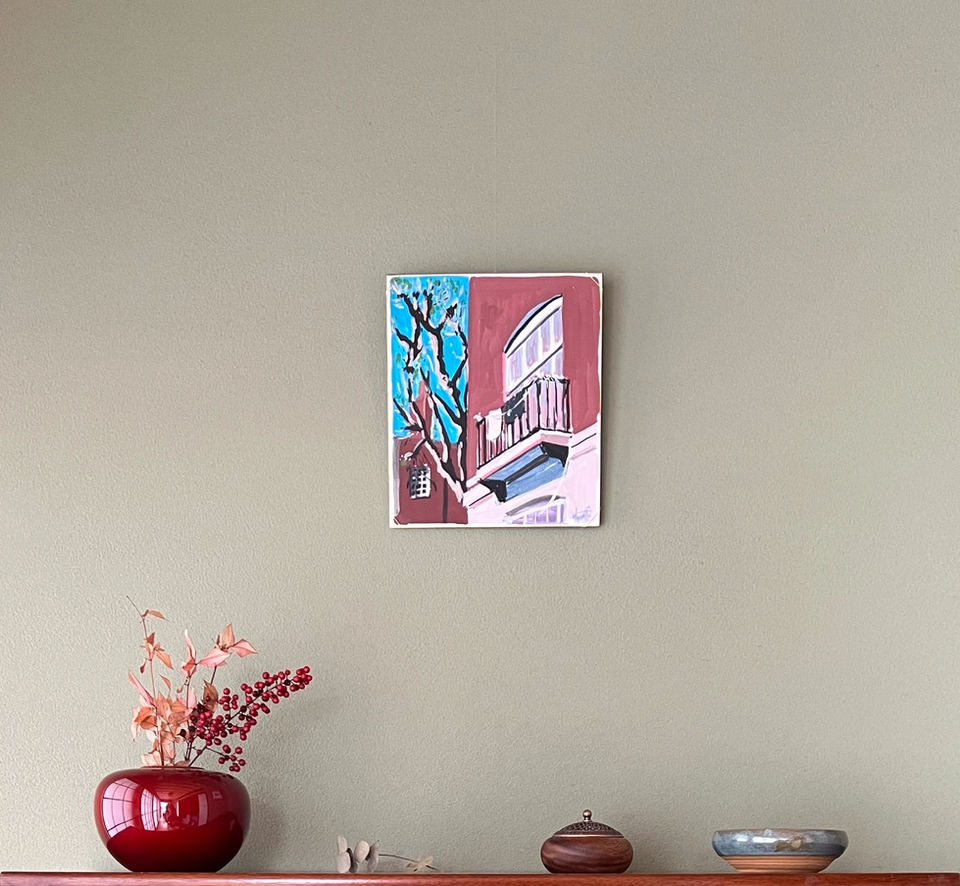 Interior view of Art San Gallery, Japan, with a shikishi artwork on display.