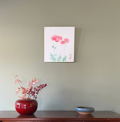 Poppies on Shikishi | Japanese Painting | Art San Gallery