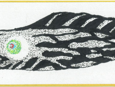 Discover Kotaro Yamada’s Fang of the Abyss – Amulet, a contemporary drawing on Japanese tanzaku shikishi inspired by protective amulet symbolism.