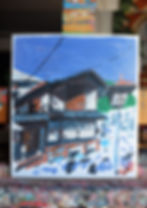 View of Gujo Hachiman, Japan, oil painting diplayed