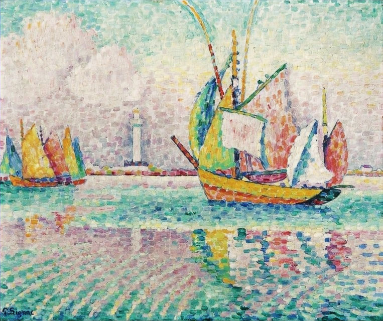 Painting by Paul Signac, Boats in Locmalo, french brittany.