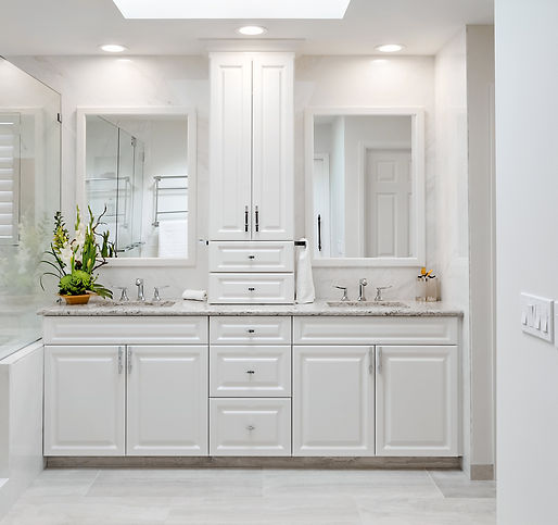 Remodeled master primary bath with porcelain slab walls