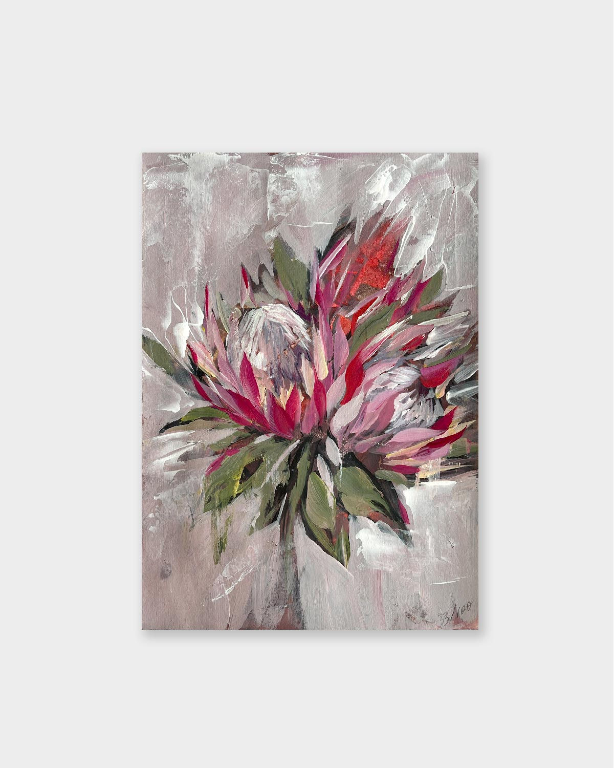 'Abstract Protea Flowers I' Original Small Study A4