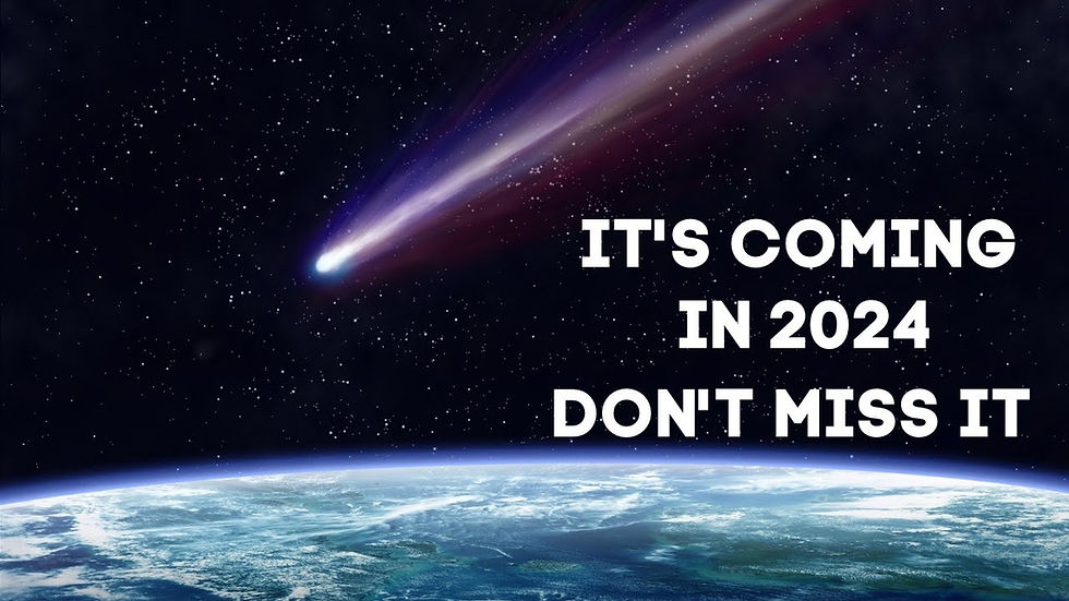 Image of Comet C2023 A3 (Tsuchinshan-ATLAS) streaking through space and the earth below. "It's Coming In 2024 Don't Miss It"