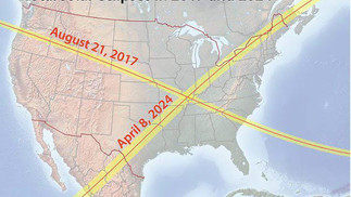 2017 and 2024 eclipse path of totality over America creates an X