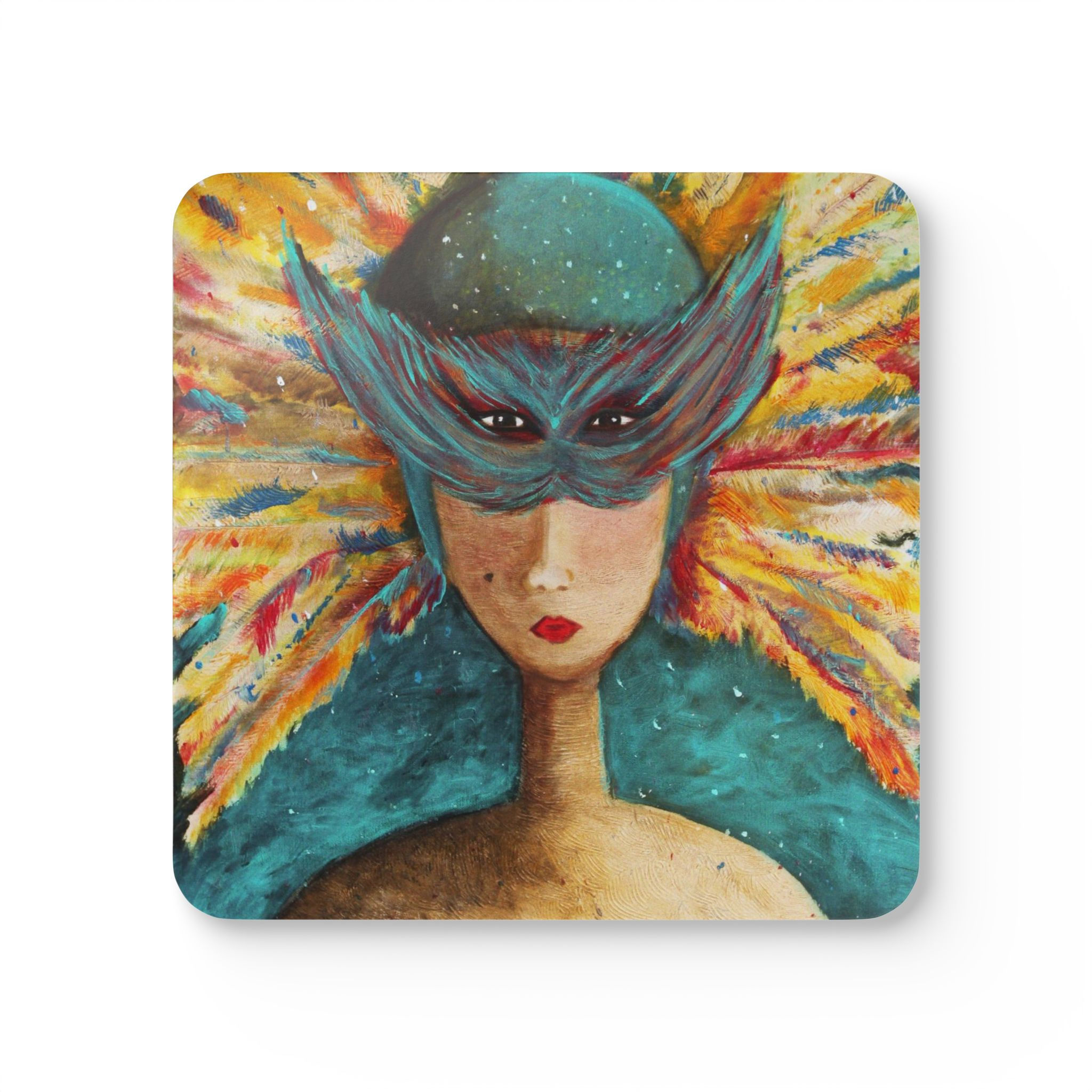 CARNIVAL — Artistic Feathered Mask Drink Coasters (4-Pack)