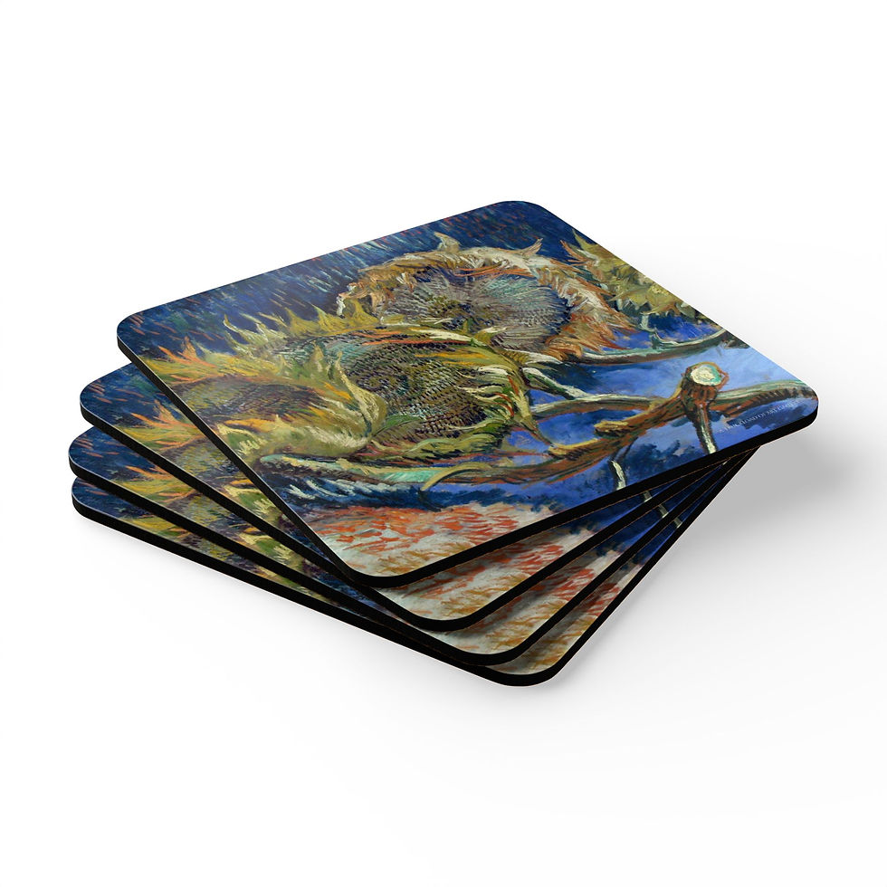 Thumbnail: FOUR WITHERED SUNFLOWERS Van Gogh Cork Coasters — Set of 4 
