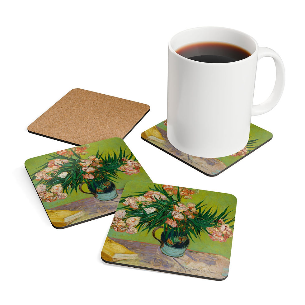 Thumbnail: OLEANDERS Van Gogh- Cork Coaster Set — Vintage Vase Painting Drink Coasters