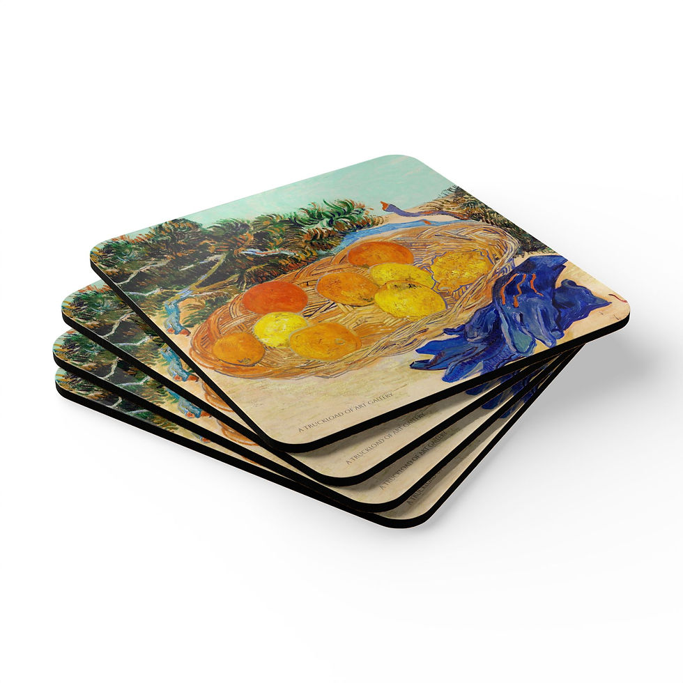 Thumbnail: STILL LIFE OF ORANGES AND LEMONS WITH BLUE GLOVES Coaster Set